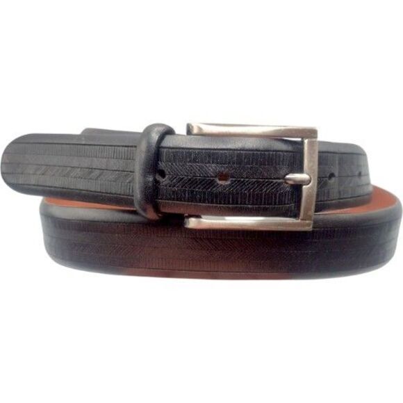 Trafalgar Men's Black Embossed Herringbone Italian Leather Dress Belt Size 40 - Picture 1 of 15